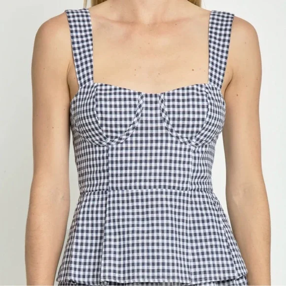 Reformation green gingham peplum bustier sleeveless tank top - Picture 11 of 12
